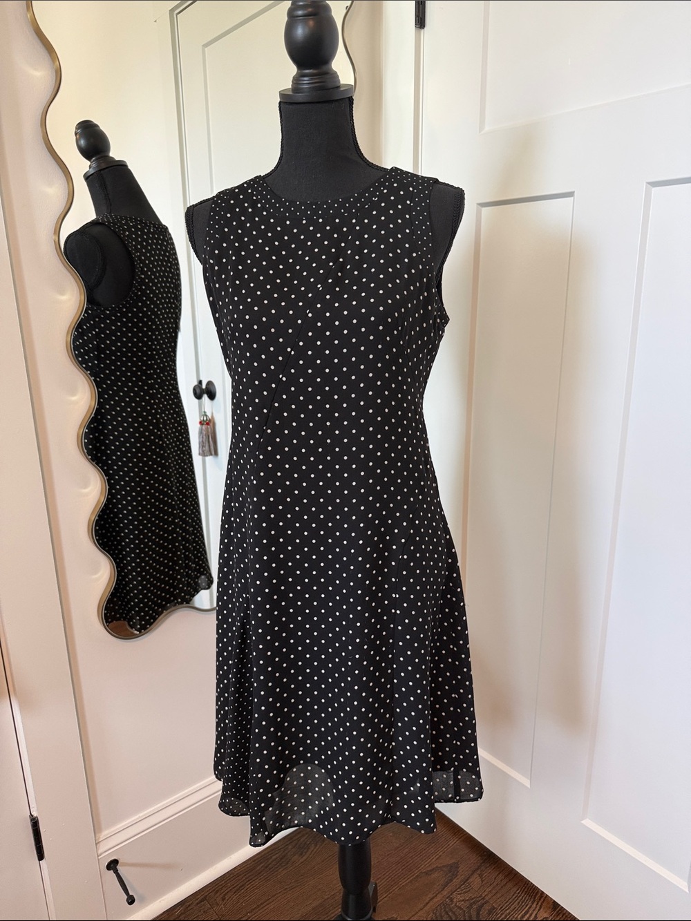 Ann Taylor Black Dress with White Polka Dots